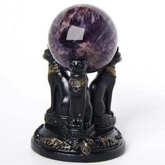 Resin Egyptian Cat Ornament Black Elf Guard Statue Crystal Ball Stand Feng Shui Amulet Home Decoration