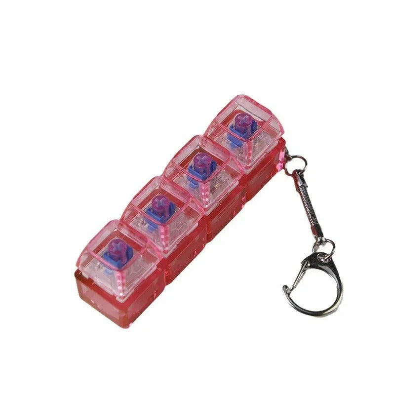 4 Keys Keyboard Fidget Toy Keychain Stress Relief Clicker Fidget Keyboard with LED, Squeeze Toy Crystal Transparent Bag Charm