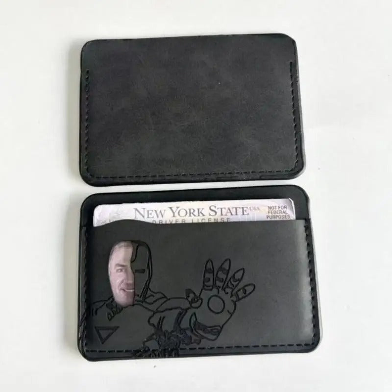 Leather Bat Wallet Personalized Superhero Mask Card Holder Bat ID Heroic Wallet Gift