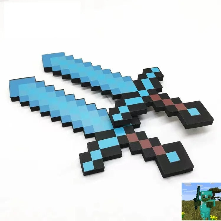 Steve Design Blue Diamond Sword Soft EVA Foam Toys Minecraft Axe Shovel Sword Boys Lovely Toys For Children Fans Birthday Gifts