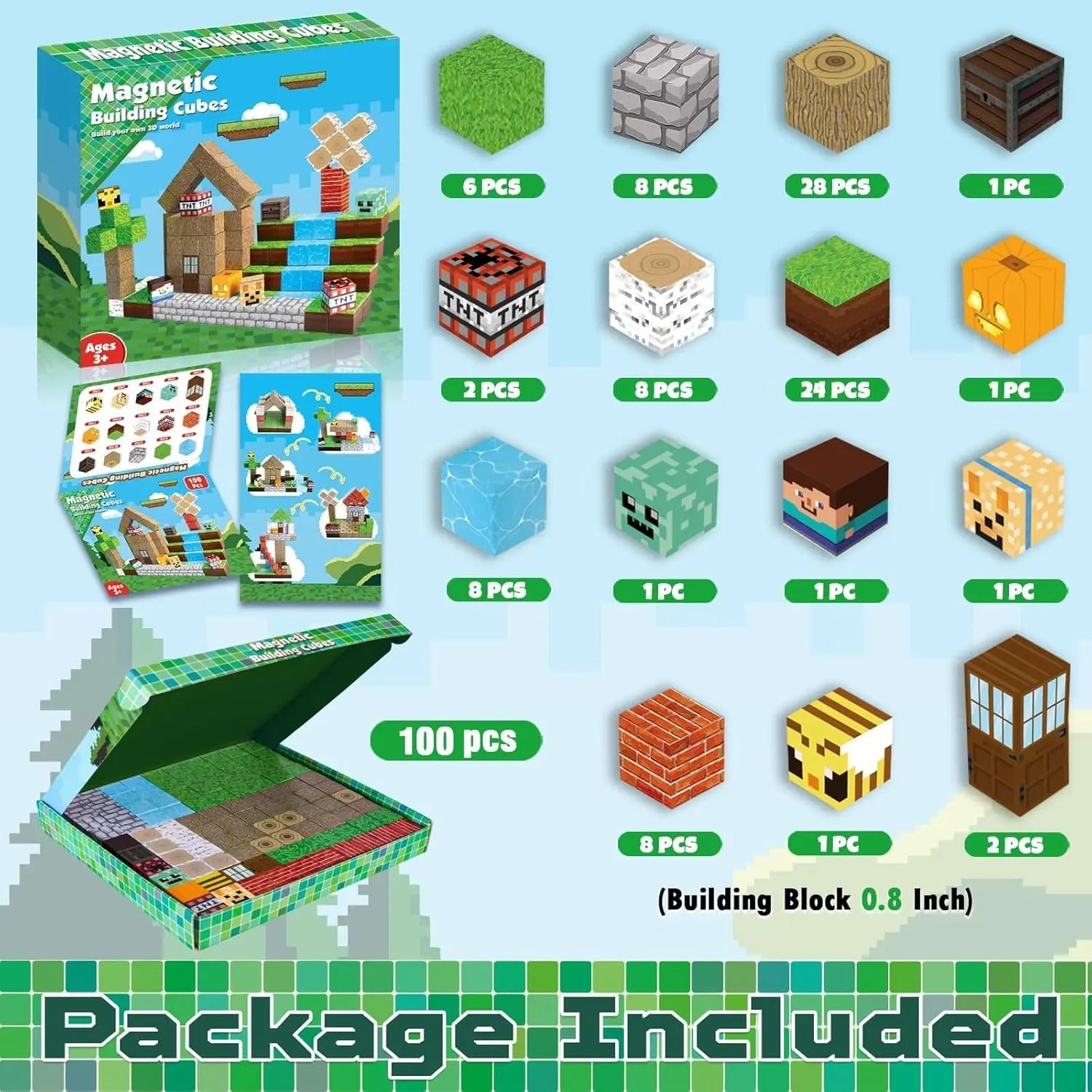 Magnetic Building Blocks Mine World Magnetic Forest House Brick Cube Toys Set STEM Sensory 2025 Best Gift for 3+ Boy Girl Kid