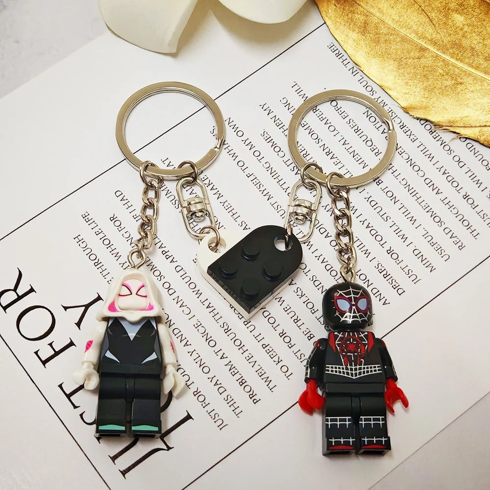 2pcs Beautiful Handmade 3D Cartoon Spider Gwen Couple Keychain Matching Anime Keyring Charms for Lovers Backpack Christmas Gifts