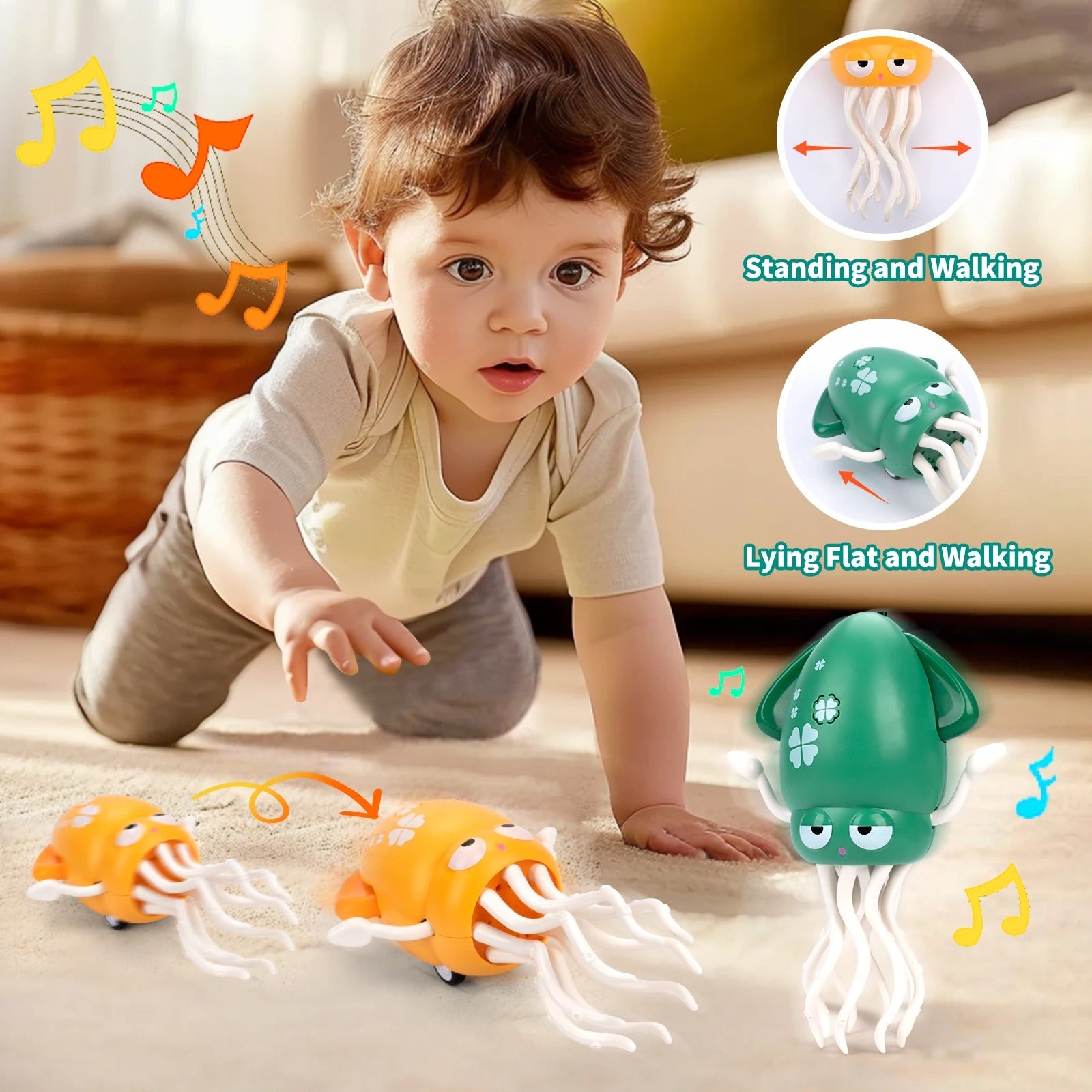 Dancing Squid Induction Lying Flat Squid with Light&Music Interactive Development Toys Kids Electronic Pet Toys Tummy Time Gifts