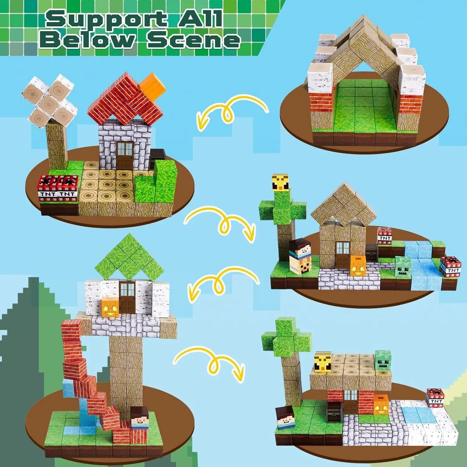 Magnetic Building Blocks Mine World Magnetic Forest House Brick Cube Toys Set STEM Sensory 2025 Best Gift for 3+ Boy Girl Kid