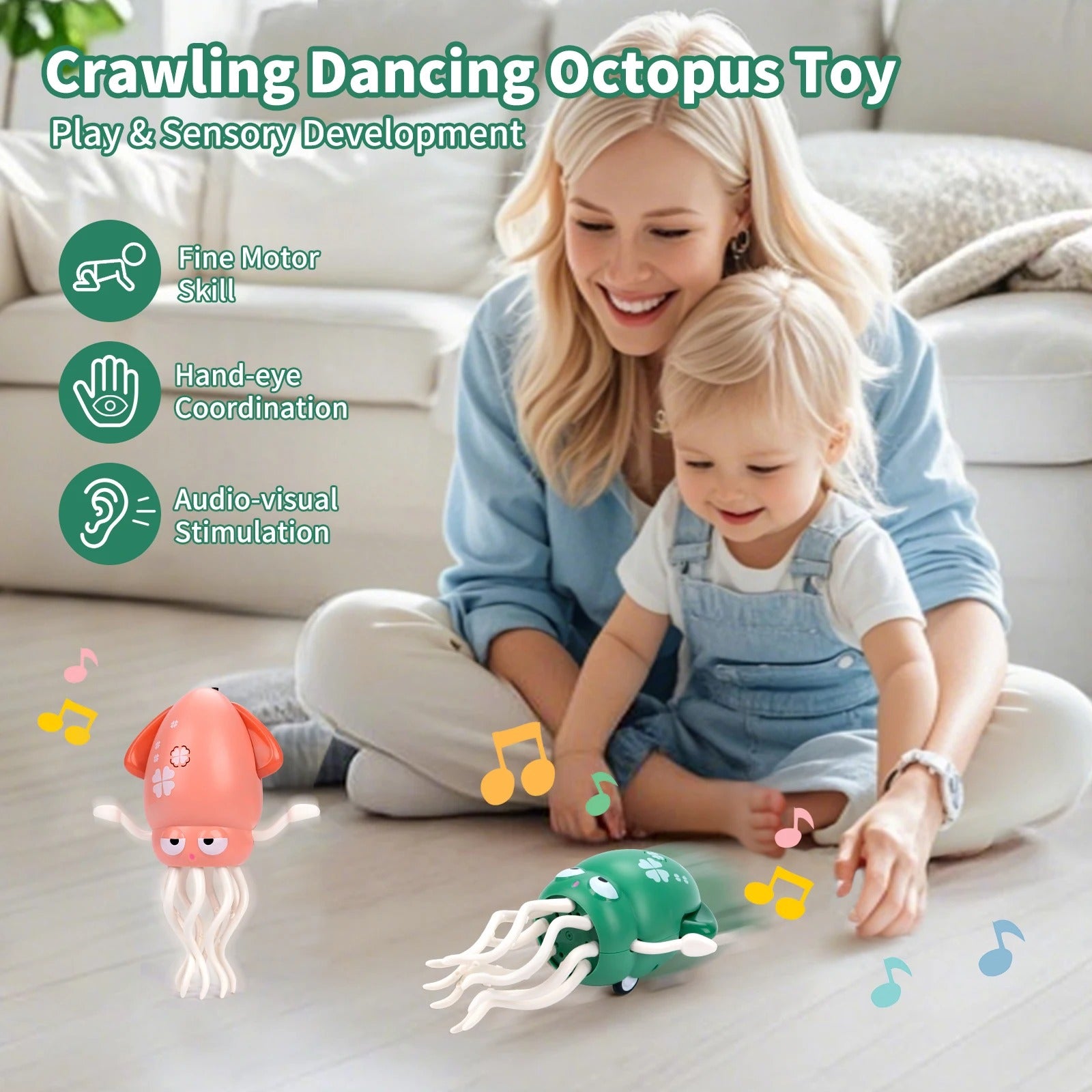 Dancing Squid Induction Lying Flat Squid with Light&Music Interactive Development Toys Kids Electronic Pet Toys Tummy Time Gifts